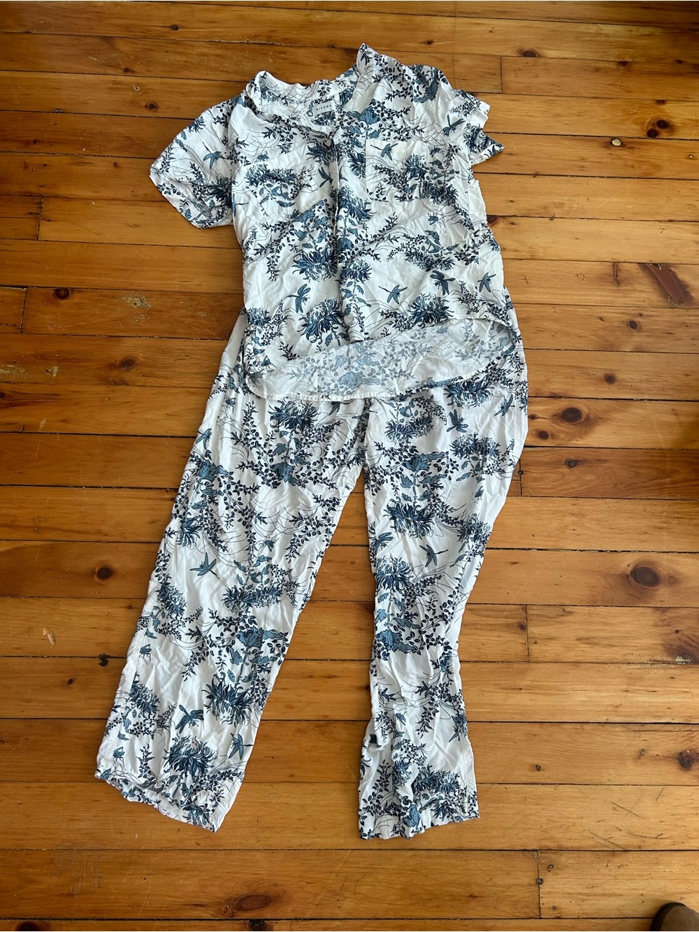 Piyama floral blue white pajama set s/m